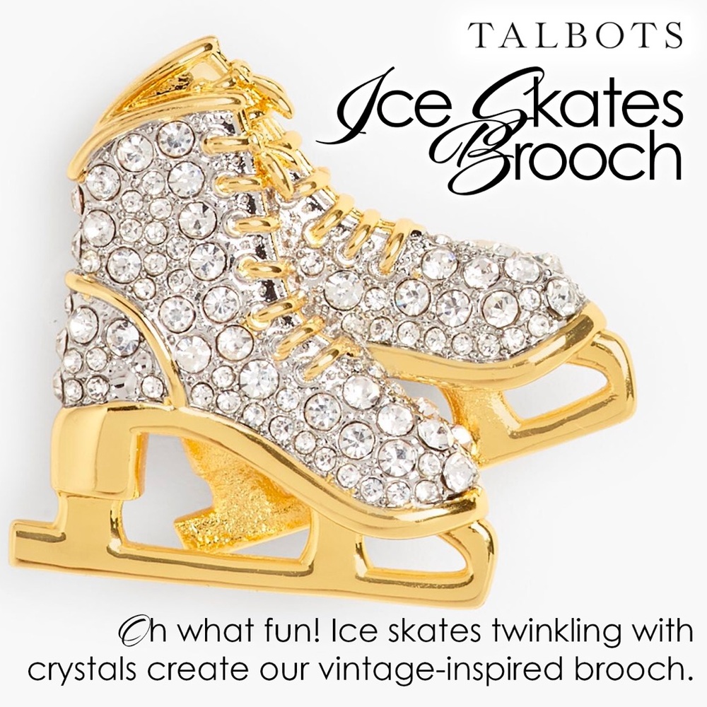 Talbots Gold and Silver Crystal Ice Skates Brooch